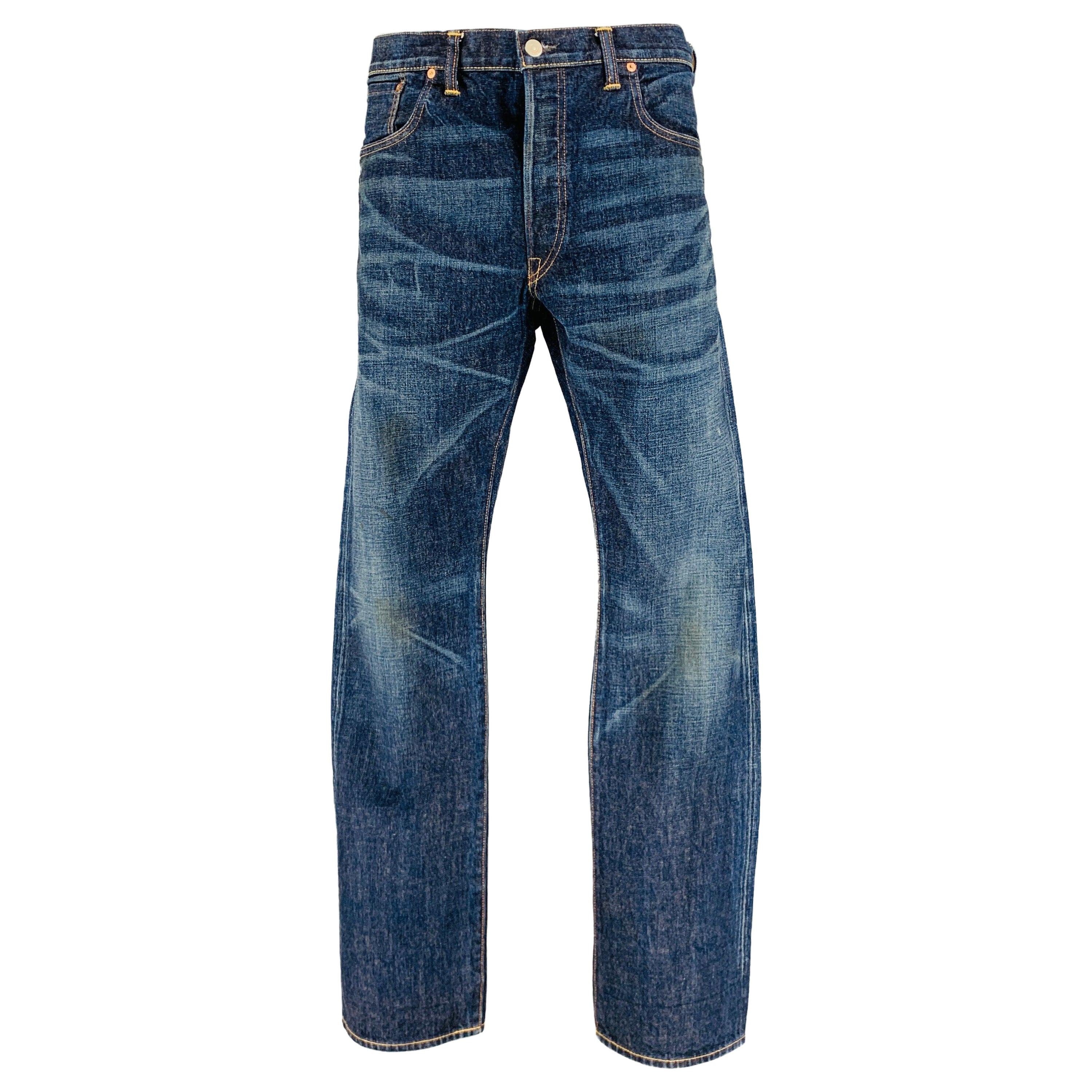 RRL by RALPH LAUREN Size 38 Indigo Contrast Stitch Selvedge Denim Jeans For Sale