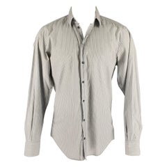 DOLCE & GABBANA Size M Grey White Stripe Cotton Button Up Long Sleeve Shirt
