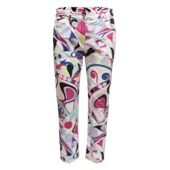 Weiße & mehrfarbige Emilio Pucci Jeans mit abstraktem Druck in Weiß, Größe IT 42