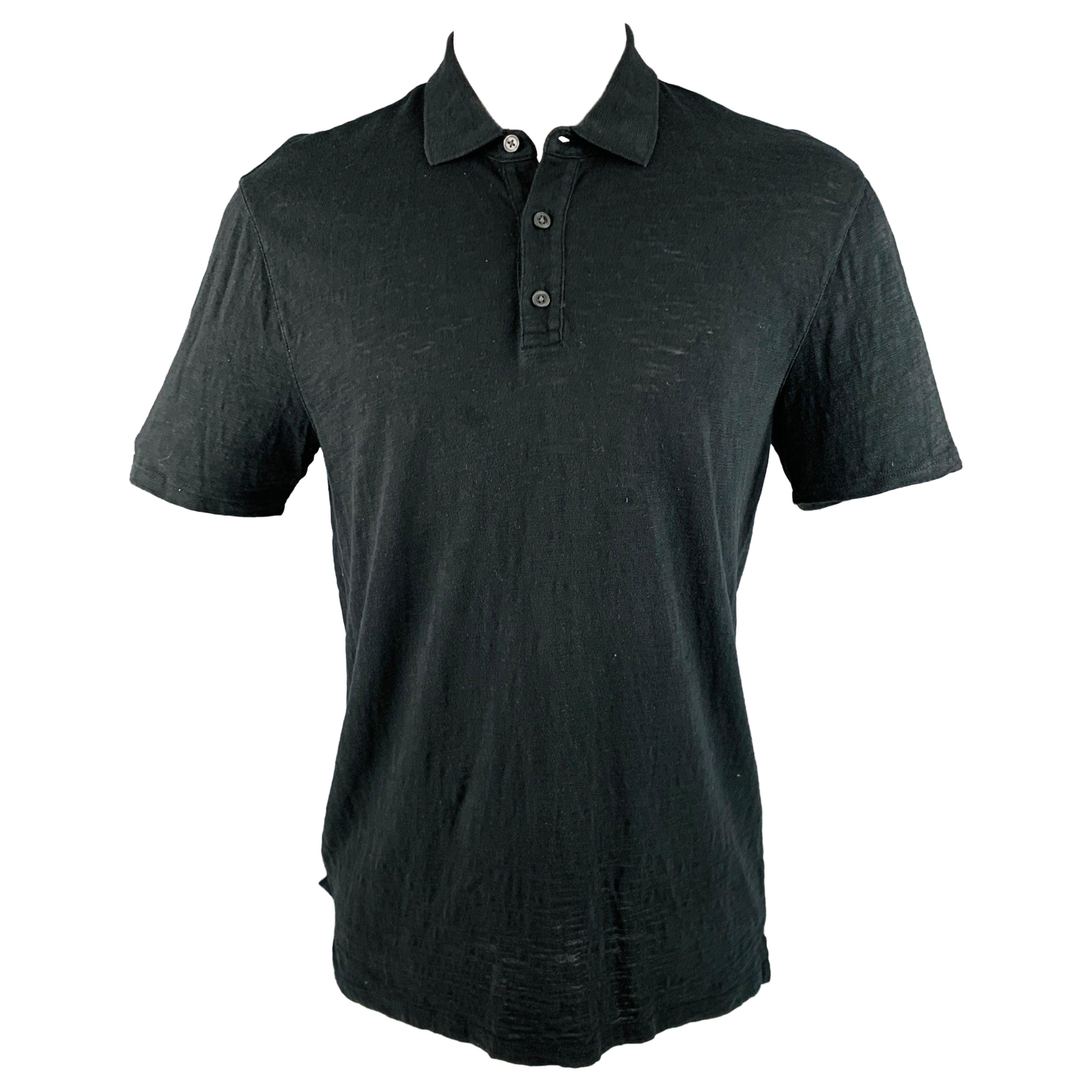 VINCE Size M Black Cotton Short Sleeve Polo For Sale