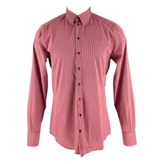 DOLCE & GABBANA Size M Red White Grid Cotton Button Up Long Sleeve Shirt