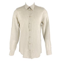 DOLCE & GABBANA, chemise à manches longues en coton et lin à rayures blanches et beiges, taille M