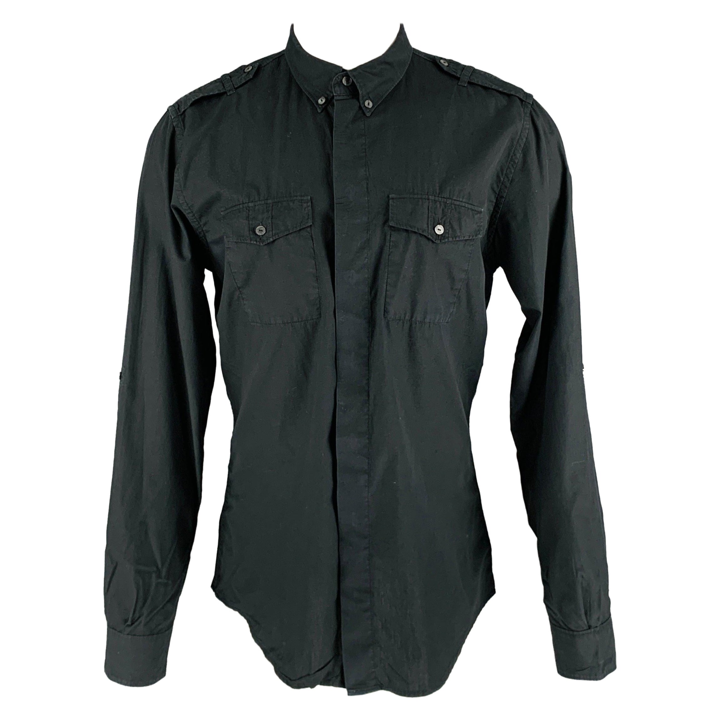 DOLCE & GABBANA Size M Black Cotton Epaulettes Long Sleeve Shirt For Sale