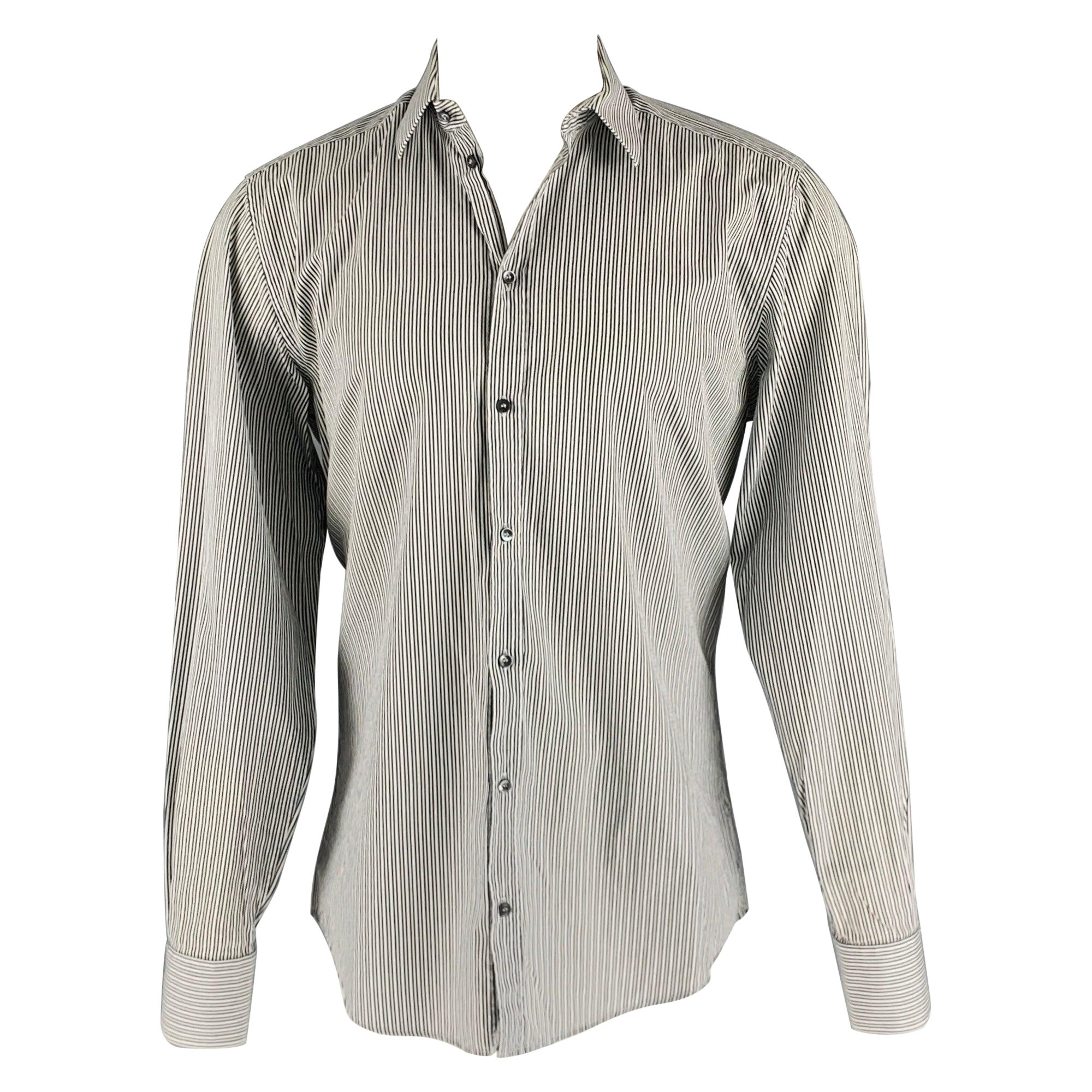 DOLCE & GABBANA Size M Black White Stripe Cotton Button Up Long Sleeve Shirt For Sale