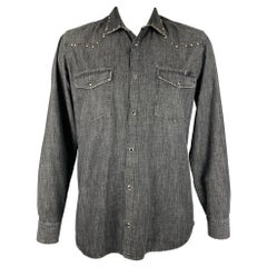 GOLDEN GOOSE Size XL Grey Studded Cotton Western Long Sleeve Shirt