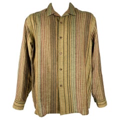 ETRO Size XL Burgundy Green Stripe Linen Oversized Long Sleeve Shirt