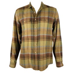 RALPH LAUREN Taille XL Brown Green Plaid Cotton Elbow Patches Long Sleeve Shirt