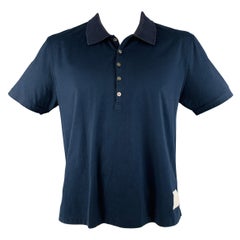 THOM BROWNE Size XL Navy Cotton Long placket Polo