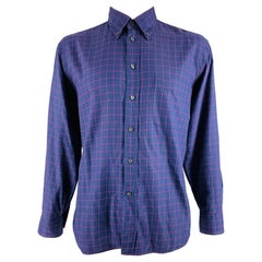 CANALI Size L Purple Fuchsia Window Pane Cotton One pocket Long Sleeve Shirt
