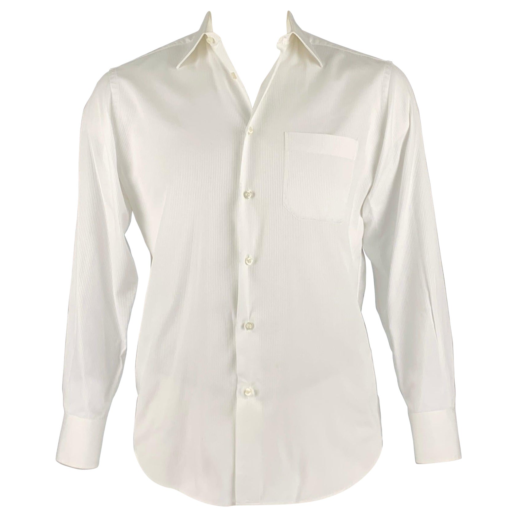 HUGO BOSS Size S White Stripe Cotton One Pocket Long Sleeve Shirt For Sale