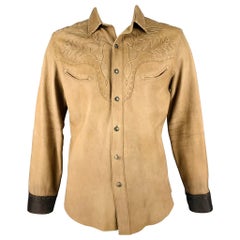 Used RALPH LAUREN Size L Tan Brown Embroidery Leather Western Long Sleeve Shirt