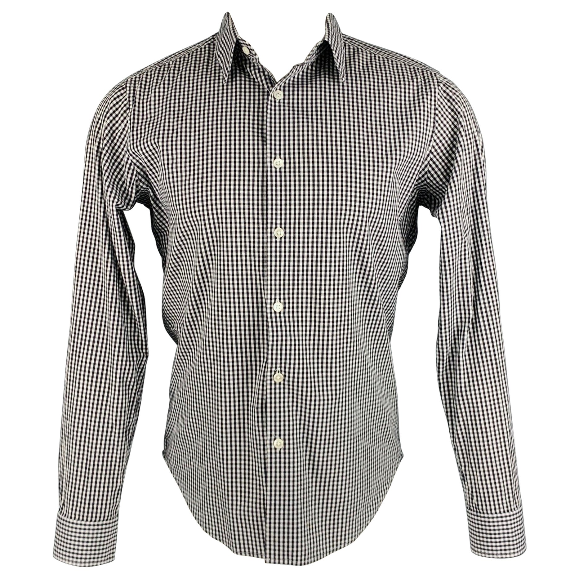 THEORY Size S Black White Checkered Cotton Button Up Long Sleeve Shirt For Sale