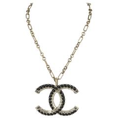 Chanel XL CC Charm Necklace - Gold Crystal Black Bead Pearl Pendant Chain 08