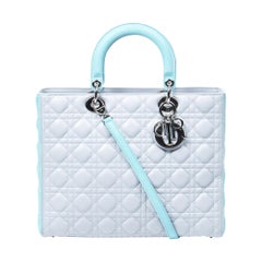 Dior Light Gray/Light Turquoise Large Bicolor Lady Dior