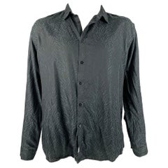 ROBERTO Cavalli Size XL Black Animal Print Cotton Silk Long Sleeve Shirt (Chemise à manches longues en coton et soie)