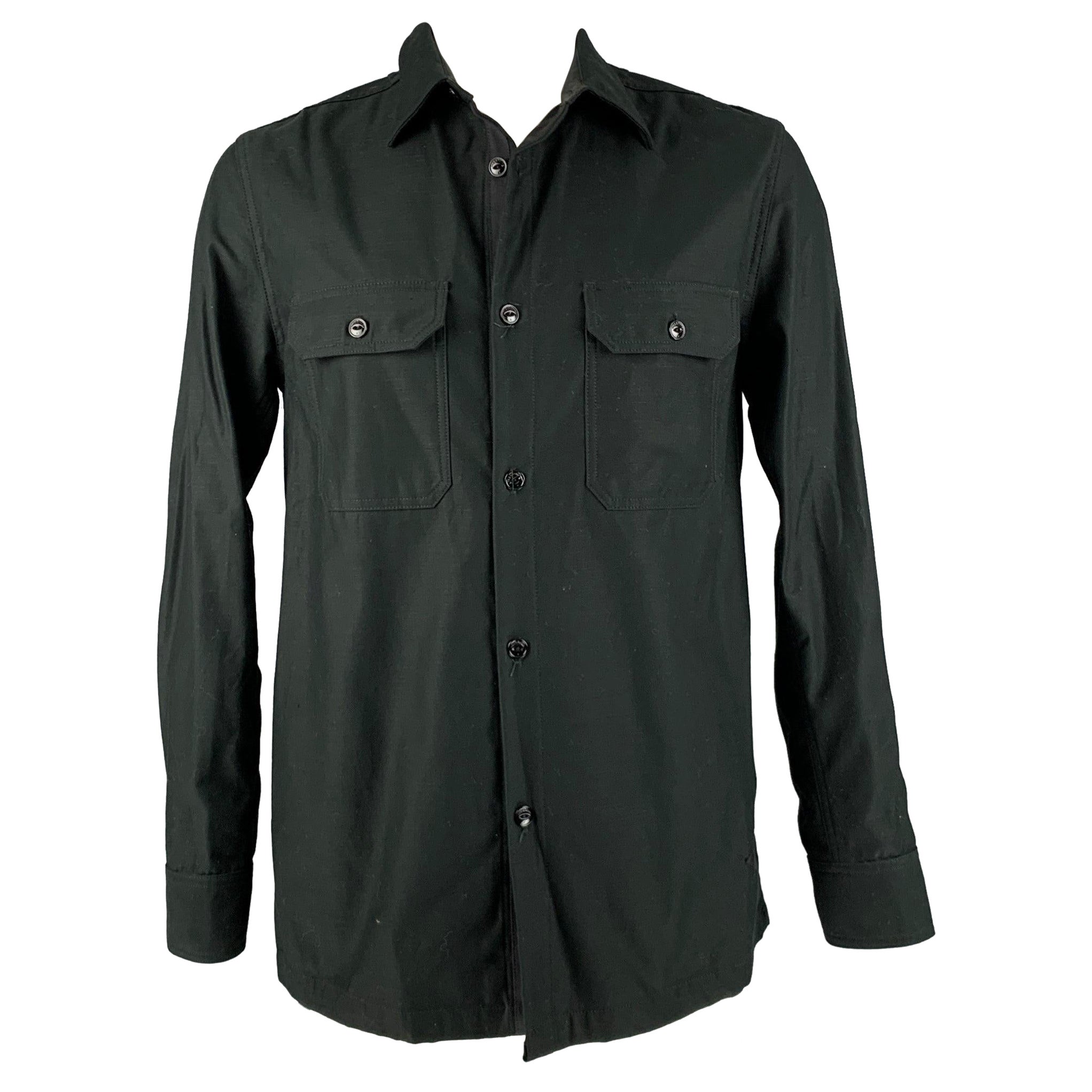 RAG & BONE Size L Black Cotton Patch Pockets Long Sleeve Shirt For Sale
