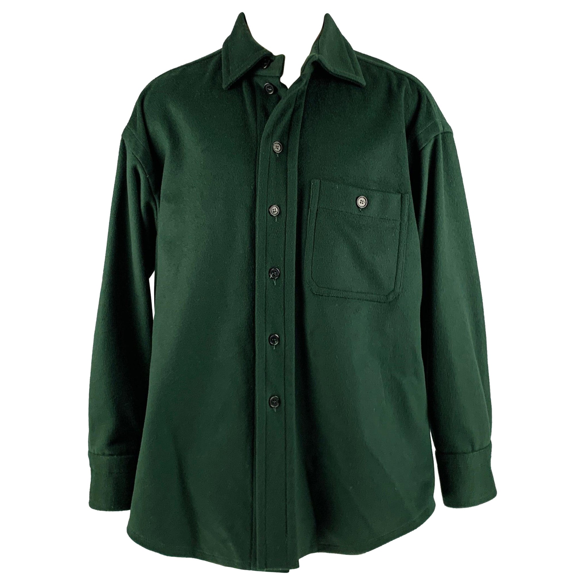 HUSSEIN CHALAYAN Size S Green Wool Blend Patch Pocket Long Sleeve Shirt For Sale