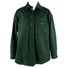 HUSSEIN CHALAYAN Talla S Camisa de manga larga con bolsillos de parche de mezcla de lana verde