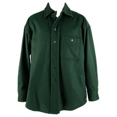 HUSSEIN CHALAYAN Size S Green Wool Blend Patch Pocket Long Sleeve Shirt