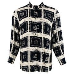 PACO RABANNE Size M Black Cream Squares Rayon Long Sleeve Shirt