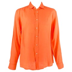 RALPH LAUREN Größe XXL Orangefarbenes langärmeliges Hemd aus Leinen mit gesprenkeltem Kragen