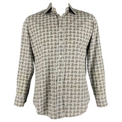 ETRO Size L Grey Brown Paisley Cotton Button Up Long Sleeve Shirt (Chemise à manches longues en coton)