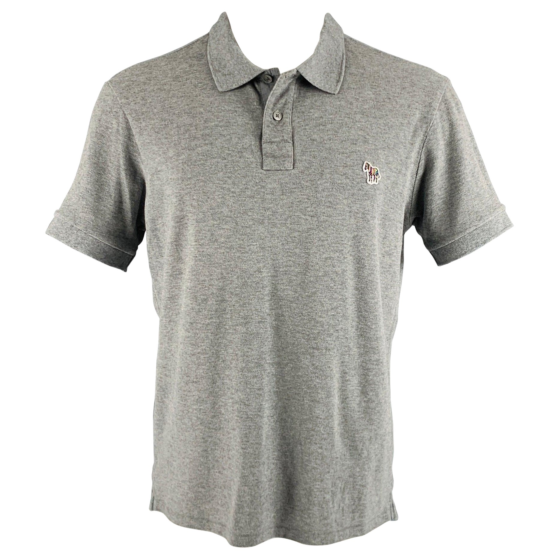 PAUL SMITH Size M Grey Cotton Short Sleeve Polo For Sale