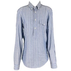 Used BRUNELLO CUCINELLI Size S Blue White Stripe Long Placket Long Sleeve Shirt