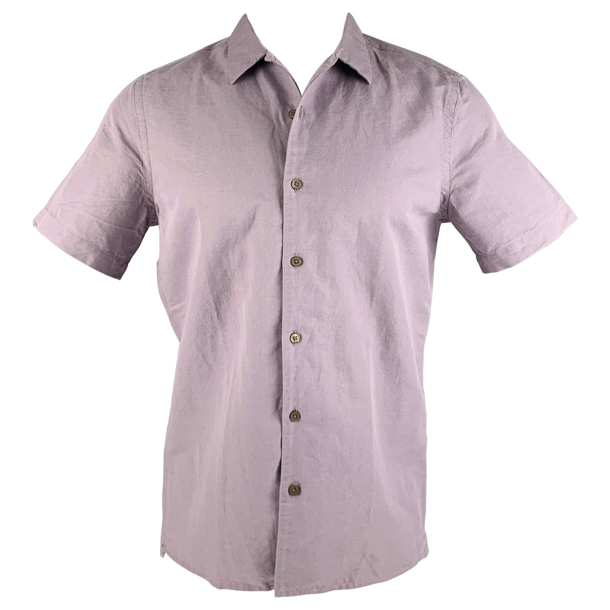 PAUL SMITH Size S Purple Linen Cotton Camp Short Sleeve Shirt For Sale