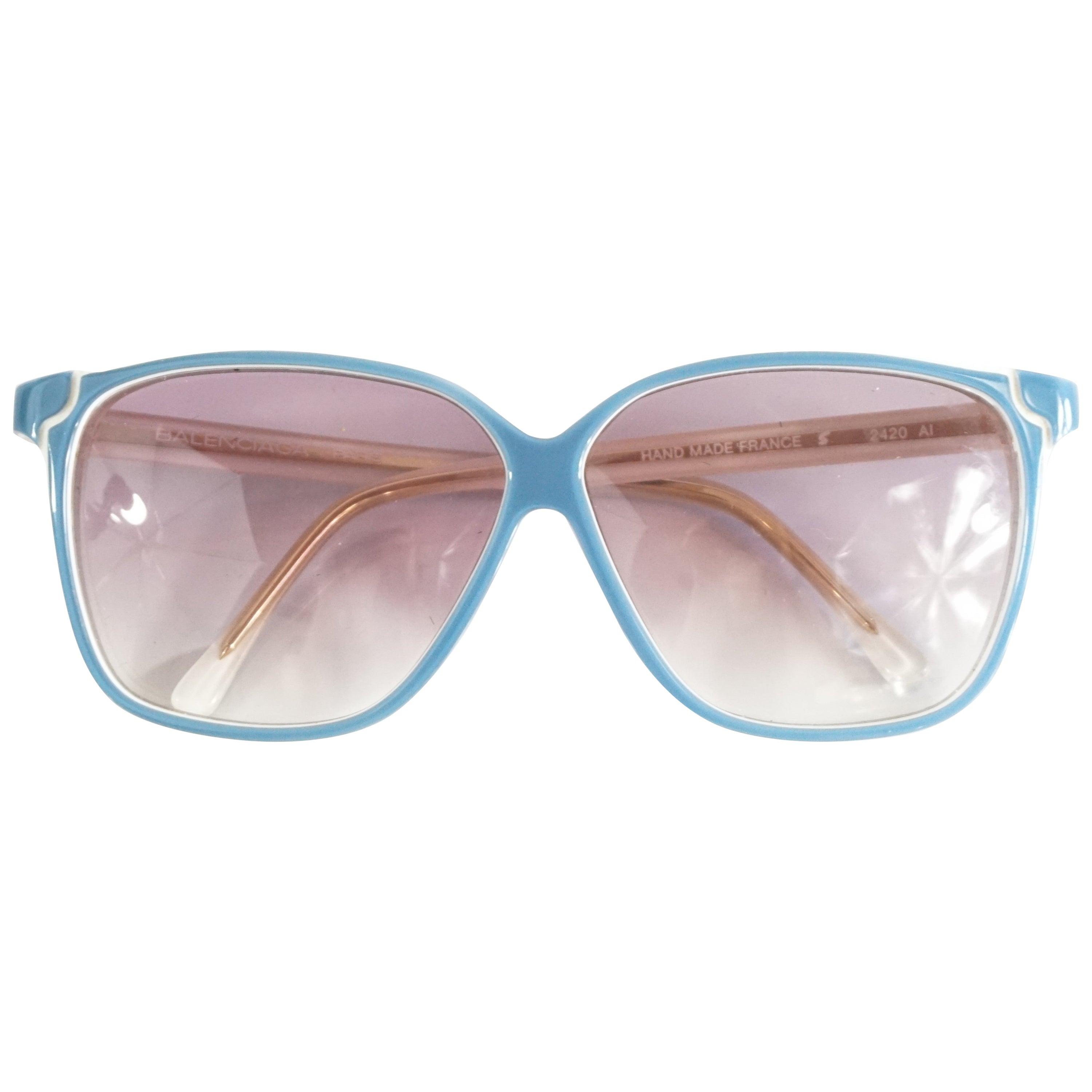 Balenciaga Blue and White Square Sunglasses - 1980's For Sale at 1stDibs