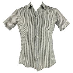 ALEXANDER MCQUEEN Size L Black White Stripe Cotton Silk Short Sleeve Shirt