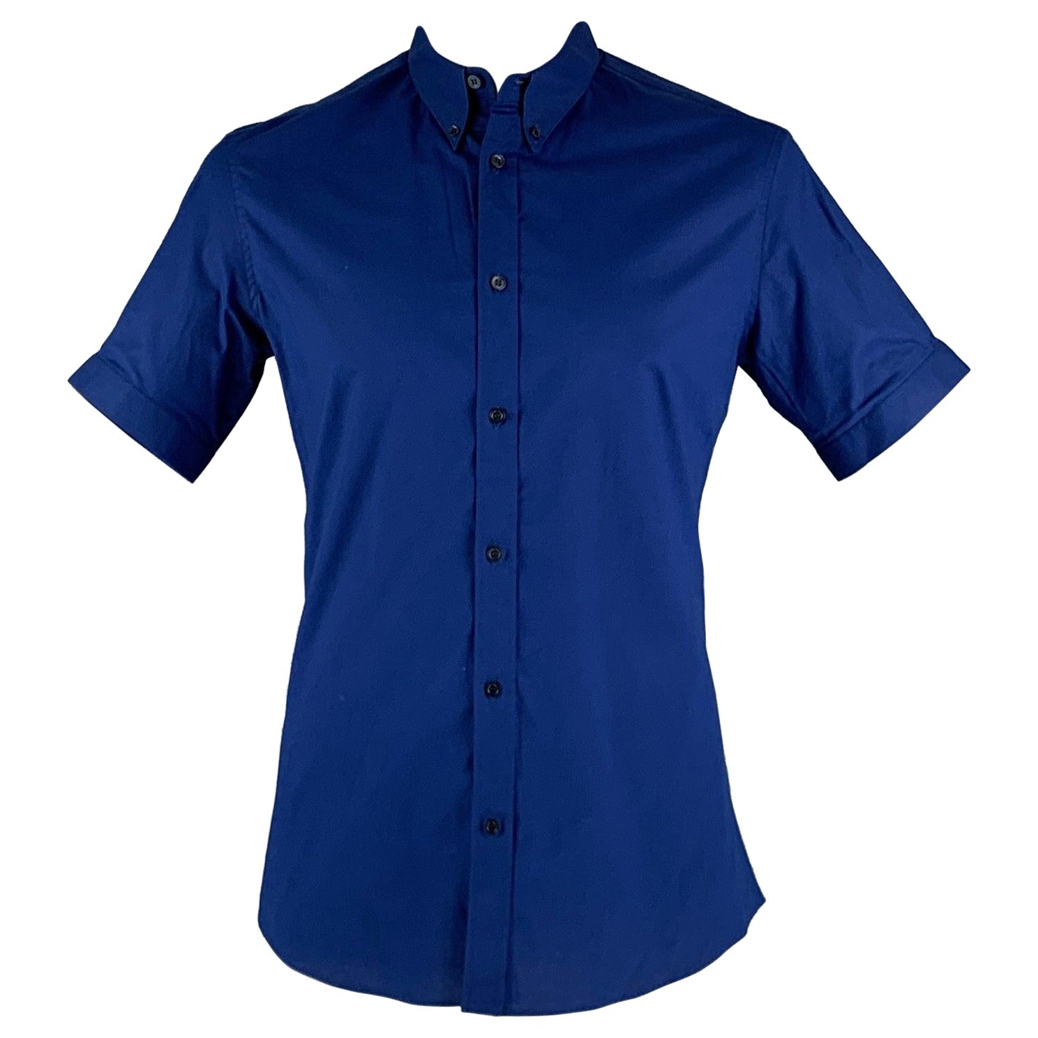 ALEXANDER MCQUEEN Size L Blue Cotton Blend Short Sleeve Shirt For Sale