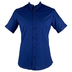 ALEXANDER MCQUEEN Size L Blue Cotton Blend Short Sleeve Shirt