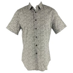 PRADA Size M Black White Print Cotton Button Up Short Sleeve Shirt