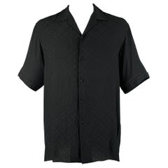 GUCCI Size L Black Monogram Silk Camp Short Sleeve Shirt