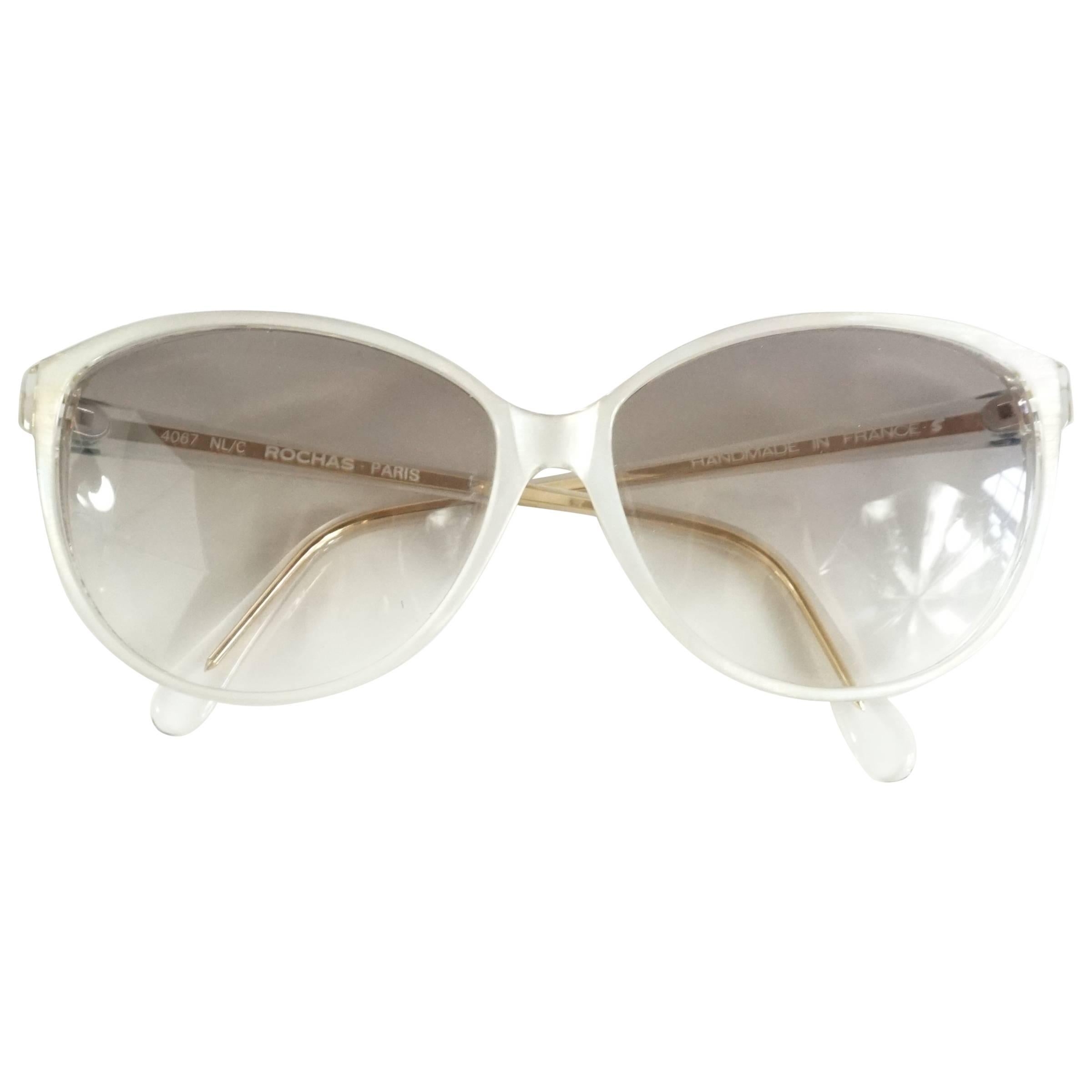 Rochas White Mother of Pearl Cateye Sunglasses - 1970's