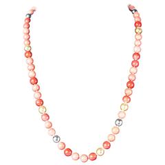 Chanel Double Necklace - Pink Ribbon Velvet Pearl Bead CC Silver Gold Charm 03P