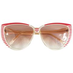 Vintage Rochas Red and White Lucite Cateye Sunglasses - 1970's 