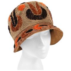 RICH ART MODELS c.1920's Gold Bronze Chenille Silk Corded Flapper Cloche Hat