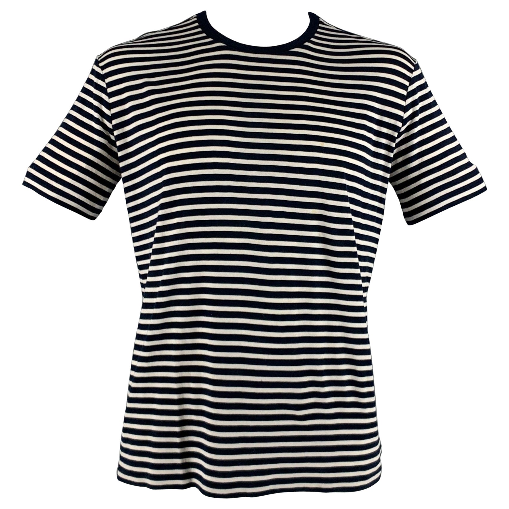 RALPH LAUREN Size XL Navy White Stripe Cotton Crew-Neck T-shirt For Sale