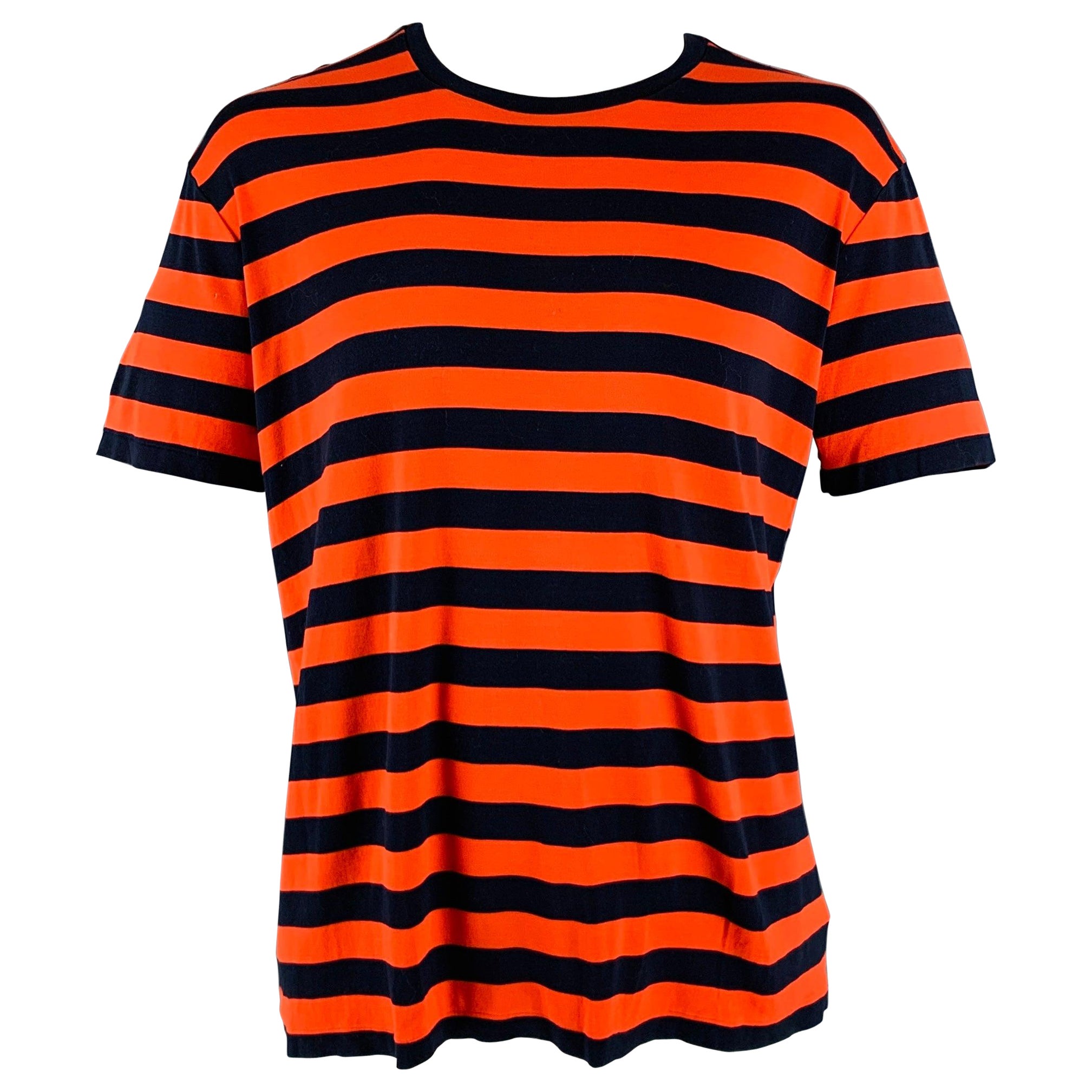 RALPH LAUREN Size XXL Orange Navy Stripe Cotton Crew-Neck T-shirt For Sale