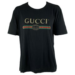 GUCCI Size XXL Black Logo Cotton Crew-Neck T-shirt