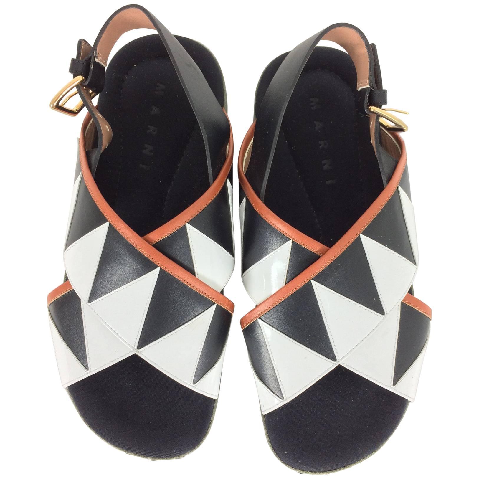 Marni geometric leather criss cross sandals 39M