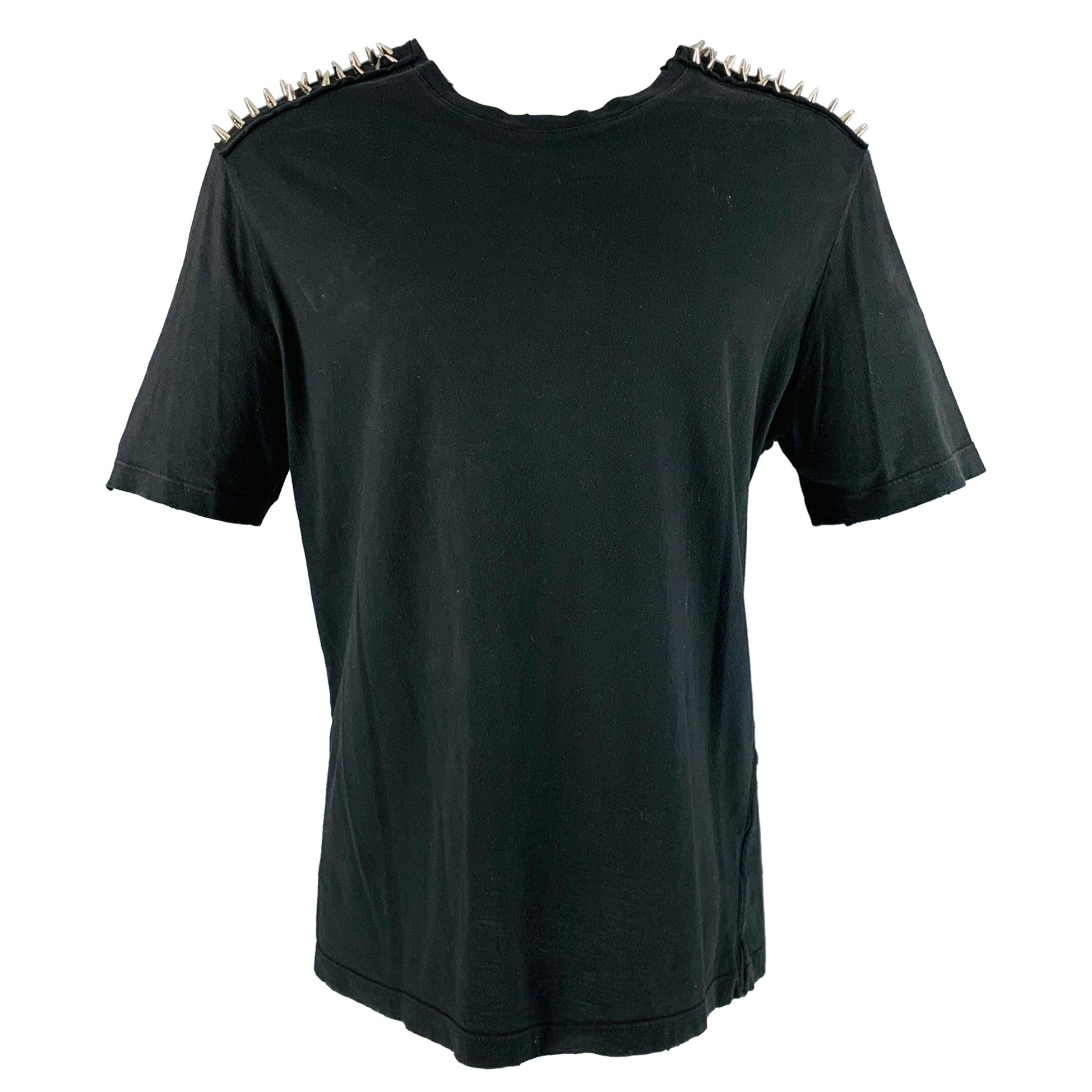 PIERRE BALMAIN Size XS Black Studded Cotton Crew-Neck T-shirt For Sale