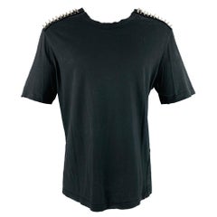 PIERRE BALMAIN Taille XS T-shirt en coton noir clouté à col ras du cou