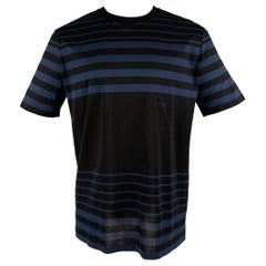 PAUL SMITH Size M Black Navy Stripe Cotton Short Sleeve T T-shirt