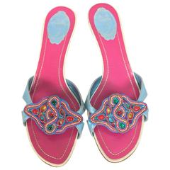 Rene Caovilla colourful jewel front metallic high heel mules 39 8