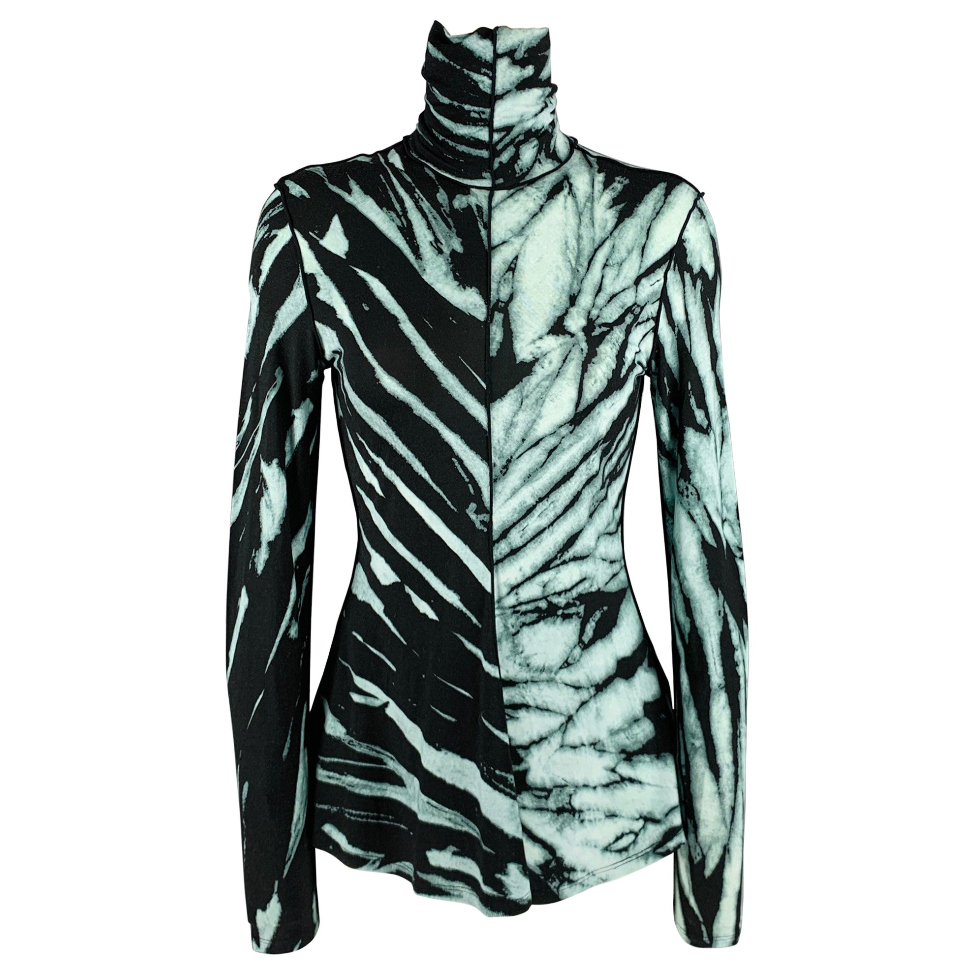 PROENZA SCHOULER Taille XS Noir Vert Rayon Blend Marbled Casual Top en vente