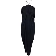 Stephen Burrows black jersey halter neck tulip hem dress 1970s 12