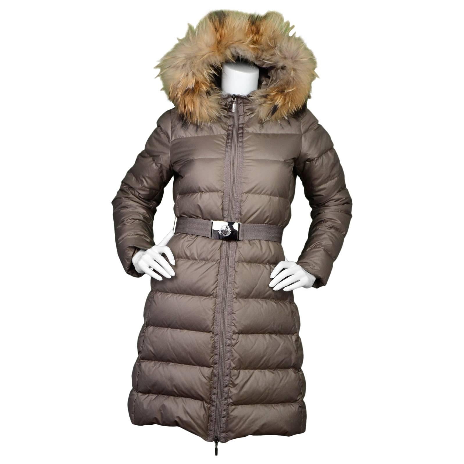 Moncler Beige Nantesfur Long Puffer Coat w/ Raccon Fur Hood Sz 1